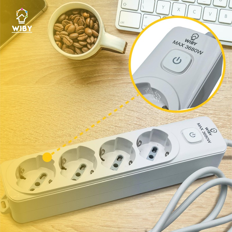 Wiby Power Strip with 4 Sockets (Schuko 10 A) Cable