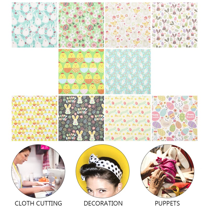 Beavorty 10pcs Easter Cotton Quilted Fabric Easter Quilt Fabric Easter