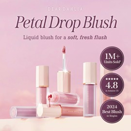 DEAR DAHLIA Petal Drop Blush (Rosily) - Weightless Buildable Liquid Blush with High-Pigment, Long-lasting Dewy Finish, Natural Flush. Hydrating, Vegan, Cruelty-Free Korean Makeup for Cheeks. 0.14 oz