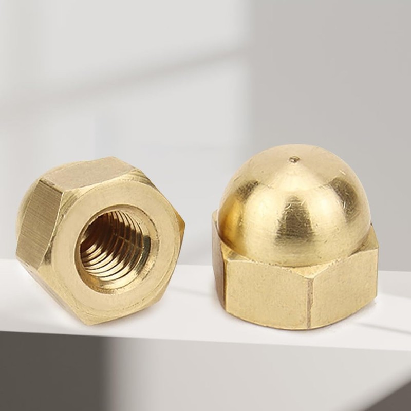 Pack of 10 M8 Hex Cap Nuts, Brass, Brass Cap