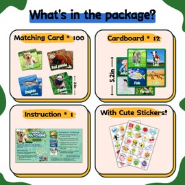zheyistep 100 PCS Animal Matching Game for Kids Toddlers Memory Game, Animal Match Game Concentration Card Game for Boys Girls Preschool Learning Activities