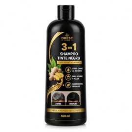 Shampoo Tinte Negro 3 en 1, Cubre Canas al Instante, con Jengibre, para Hombre y Mujer, 500 ml