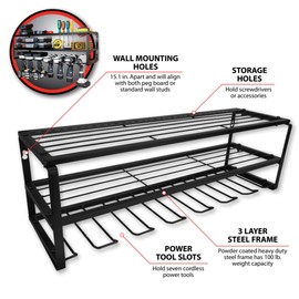 Performance Tool W7703 26" Power Tool Storage Rack, 9-Gauge Steel Frame, Fully Welded Shelves, Powder-Coated, Black