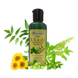 KHADI RISHIKESH Herbal Hair Growth Oil Neem Tea Tree & Basil For - Reduce Dandruff - Reduce Hair Fall-Long Strong Hair-All Hair Types- Men & Women ,-210ML with Hair Comb FREE
