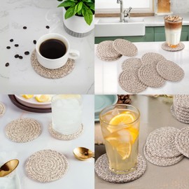 Set of 8 Cotton Woven Drink Coasters with Holder, Absorbent Coasters for Drinks, Minimalist Home Decor for Wooden Table Protection - 4.3 inches Mixed Brown
