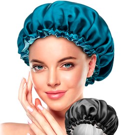 Satin Bonnet Silk Bonnet for Sleeping, Hair Bonnet for Sleeping Silk Hair Wrap for Sleeping, Bonnet for Curly Hair Women Silk Bonnet for Natural Hair (Black)