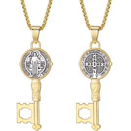 ZHENYIN 4pcs Assorted Colors Key St Benedict Medal Exorcism Pendant Necklace Catholic Roman Cross Demon Protection Ghost Hunter