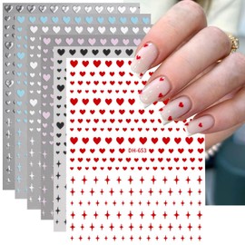 6Sheets Heart Nail Art Stickers -Hearts Nail Decals for Women's Valentine's Day Nail Art Supplies 3D Nail Love Sticker Large Small Four-Star Design Heart-Shaped Cute Star Nail Stickers Manicure Decor