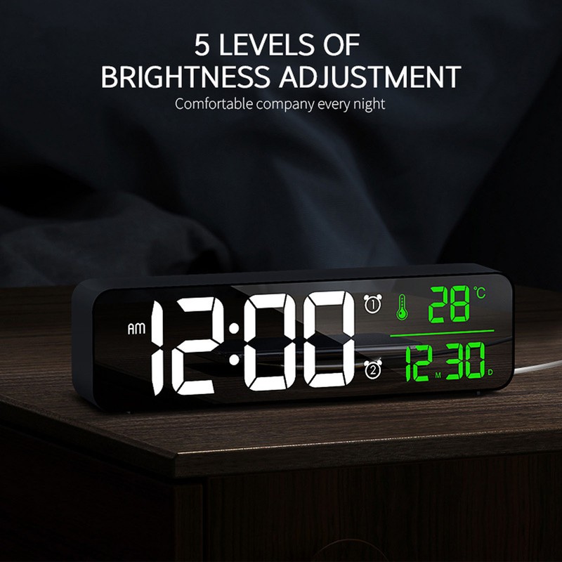 LED Music Alarm Clock 5 Adjustable Brightness 12/24H Large Display