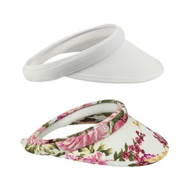 Kejea 2 Pack Clip On Visor Hats Women Men Wide Brim Sun Visors Hat Outdoor Sports Golf Beach Travel Tennis Caps (Flowers)