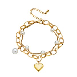 CNYTPE 14K Gold Plated Heart Charm Bracelet for Women, Stainless Steel Chain with Gold Heart Pendant, Gift for Sisters, Best Friends, Family – Birthday & Valentine’s Day (StyleC)