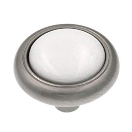 Hickory Hardware P709-SNW 1-1/8-Inch Tranquility Knob, Satin Nickel with White