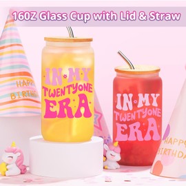 Jars Nova 21st Birthday Gifts for Girls -21st Birthday Present for her - 16oz Glass Cups with Lids and Straws for Best Friend Sister Gift