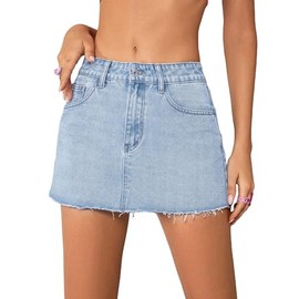 Jumppmile Womens Mini Denim Skirt Mid Waist Mini Y2K Jean Skirts Light Blue Small