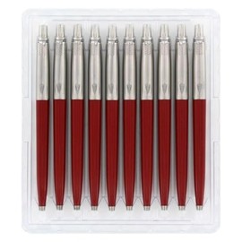 Parker Jotter Standard Red Retractable Ballpoint Pen, Blue Ink, 10/Pack