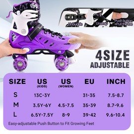 Kuxuan Skates Roller Skates for Girls and Boys Kids, 4 Sizes Adjustable Fun Kids Toddler Rollerskates with Light up Wheels for Teens Women Indoor Outdoor