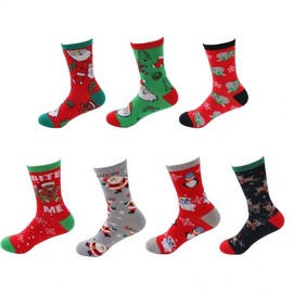 Festive Elk Snowman Women's Mid-Calf Cotton Socks (Christmas & Lunar New Year Edition) Free Size / Green Gingerbread & Santa Claus+ 20ea