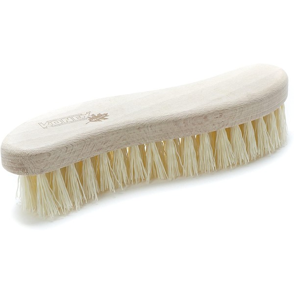 Konex Fiber Economy Utility Cleaning Brush. Heavy Duty Scrub Brush with Wood Handle. (S-Shaped)