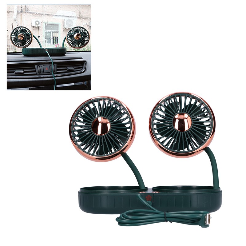 Car Fan 360° Rotatable 3 Speed DualHead USB Powered Mini