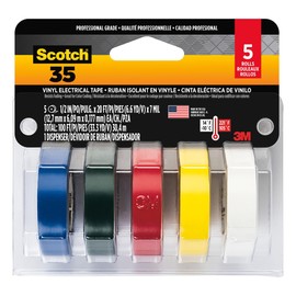 Scotch Scotch Vinyl 35 Electrical Tape, 5 Rolls, Multi-Color Pack, Ideal for Cable Jacket Repair & Electrical Insulation, Premium Vinyl Material for Durability, Indoor & Outdoor Use, High Adhesion (10457DC)