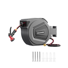 DEWENWILS Retractable Garden Hose Reel, 1/2" Wall Mount Hose Reel, 8-Pattern Nozzles, Any Length Lock, 180° Swivel Bracket, Weatherproof Water Hose Reel for Outdoor Watering, Dark Gray + Black (100FT)