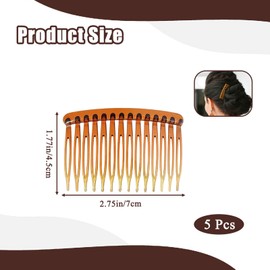 5 Pcs French Side Combs, Women Brown Hair Comb Strong Hold Hair Clips, 14 Teeth Plastic Twist Comb Hair Clips for Women Bridal Wedding Girls Thick and Fine Hair