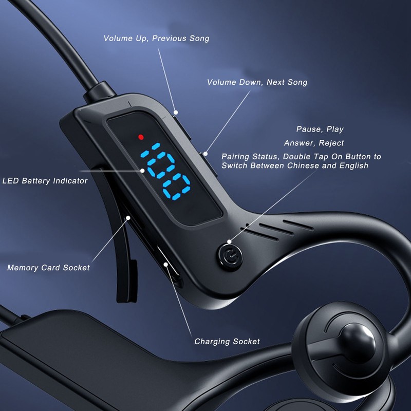 Bone Conduction Headphones Waterproof Bluetooth Wireless Open Ear Sports Headphones