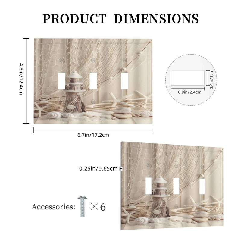 Nautical Coastal 3 Gang Light Switch Covers Seashell Fishing Net