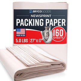 Bryco Goods 160 Sheets | 27" x 17" | 5 lb | Made in USA | Newsprint Packing Paper Sheets for Moving | Newspaper Paper | Must Have in Your Moving Supplies