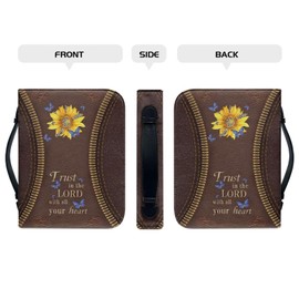 Psesaysky Sunflower Butterfly Women Bible Carrying Case for Study Bible Bible Covers Case Bible Organizer Bag PU Leather Bible Covers