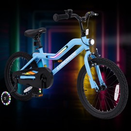 Olakids Kids Bike with Lights, 16 18 Inch Toddlers Bike with Flash Training Wheels LED Frame 7 Lighting Modes, Children's Bicycle with Adjustable Seat Handlebar Kickstand for Girls Boys