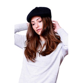 HATSQUARE - Men's 8 Panel Wool Newsboy Cap Flat Hat, darkblue, L