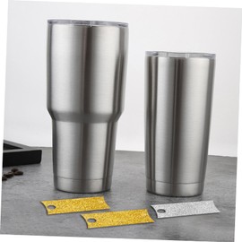 Mikinona 12pcs Acrylic Nameplate for Tumbler Blanks DIY Glitter Name Tags for Drinkware Bottle Cap Name Plates Unfinished Acrylic Decor Gold Silver