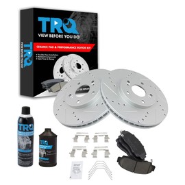 TRQ Front Performance Brake Pad & Rotor Kit Brake Chemical Kit Brake Pads Brake Rotors Set Ceramic Premium G-Coated Compatible with 2011-2014 Acura TSX 2011-2012 Honda Accord