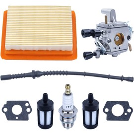 Adefol Carburetor Kit for Stihl FS120 FS200 FS020 FS202 FS250 FS300 FS350 Brushcutter, Air Filter + Spark Plug + Fuel Hose + Fuel Filter Professional Carburetor Rebuild Replacement Set