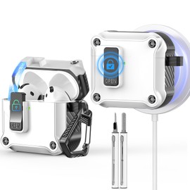 Case for AirPods 4th Generation Case with Cleaning Kit Keychain, Secure Lock Design Case Cover Compatible with AirPods 4 Gen (2024), Auto-Open, Front LED Visible, Powerful Drop Protection (White)