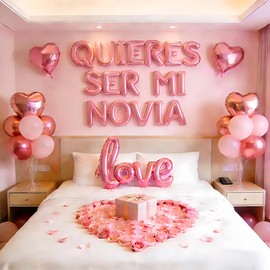 Pink 16" Quieres Ser Mi Novia Balloons Letters Set 10Pcs Heart Balloons