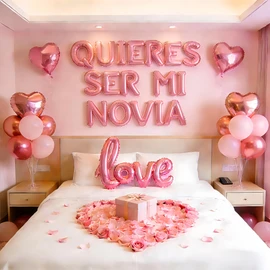 Pink 16" Quieres Ser Mi Novia Balloons Letters Set 10Pcs Heart Balloons