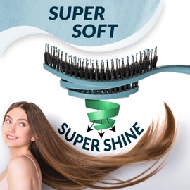 MarQus Organic Hair Brush with Boar Bristles and Spiral Spring - Detangling Brush for Any Hair Type for Shine and Volume - Hair Brush without Pulling, Colour Blue