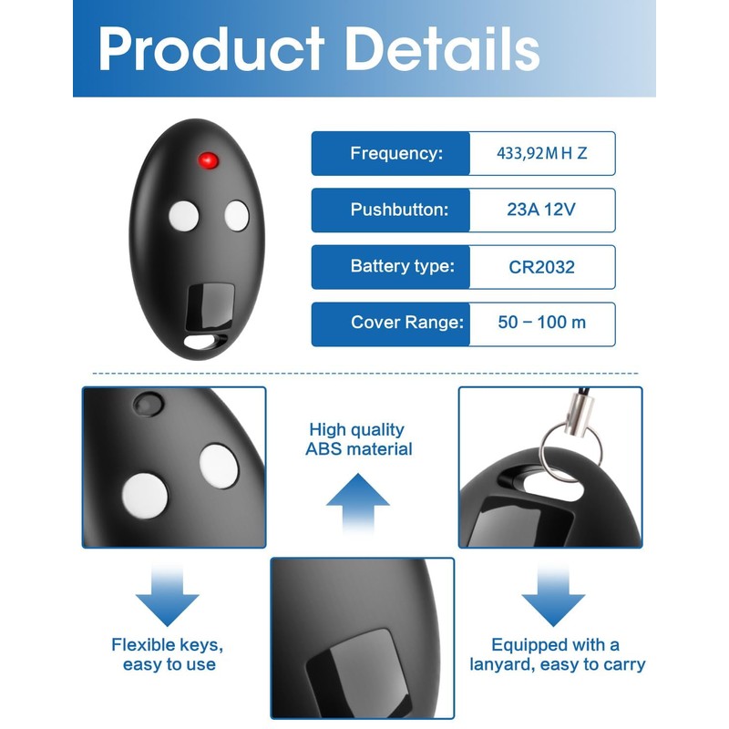 1 x Garage Door Remote Control 433.92 MHz Compatible with
