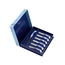 Spode Blue Italian Cheese Knife & 6 Spreaders (Gift Boxed)