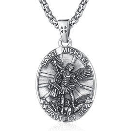 Sterling Silver Saint Michael Pendant for Men St Michael The Archangel Necklace Medal Mens Amult Protection Jewelry Religious Gifts