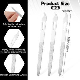 6 Pcs Metal Nail File, Stainless Nail Files, Metal Nail File for Women, Double Side Nail Files, Heavy Duty Nail File for Men, Nail Filer for Nail Toenail Natural Nails