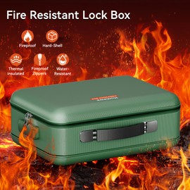 Aollewoiti Fireproof Document Box, Hard Case Fireproof Box with Lock, Portable Hard-Shell Fireproof Water Resistant Document Safe for Important Documents, Laptops, Passports, Files and More (Green)