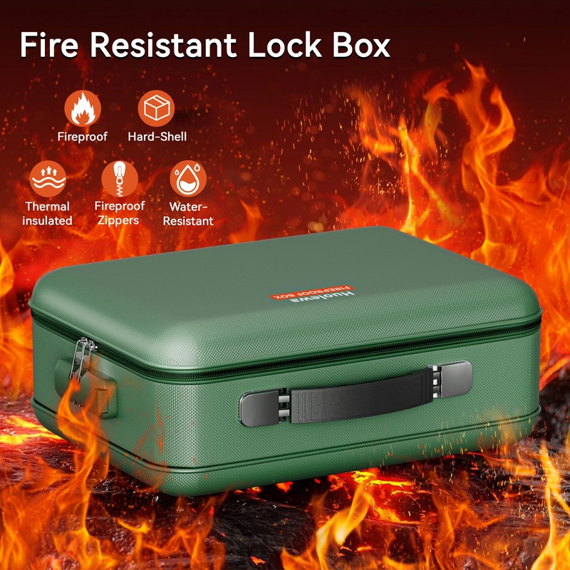 Aollewoiti Fireproof Document Box, Hard Case Fireproof Box with Lock,