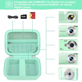 Supmay Carrying Case for CAMKORY/for Lecnippy/for Lecran/for ROQIOO Digital Camera, Digital Point and Shoot Camera Storage Holder Travel Bag with Mesh Pocket for Battery, USB Cable, Light Green