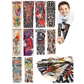 iToolai Kids Tattoo Sleeves for Boys Grils, 10 Pcs Temporary Arm Tattoo Sleeves for Children Baby, Fake Slip On Sunscreen UV Protection Cooling Arms Sleeves