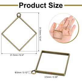 uxcell 25Pcs Alloy Open Bezel Pendants, Square Hollow Frame Pendant Geometric Open Back Frame Pendant for Resin Jewelry Making Earrings Necklace Bracelet DIY, Bronze