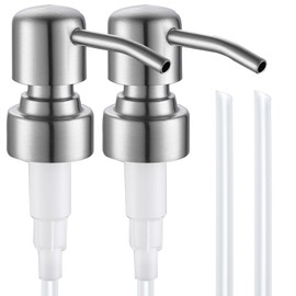 AUNRGO Soap Dispenser Pump Replacement - Silver Brushed Finish 304 Rust Proof Stainless Steel Lotion Dispenser Pumps Replacement for Standard 28/400 Neck Size Regular Mouth Bottles,2 pcs