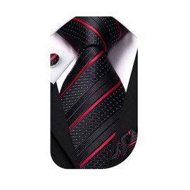 Dubulle Mens Paisley Striped Tie and Handkerchief Cufflinks Tie Set for Men Wedding Business Formal,Black Red